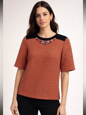 Ted baker Orange and Black tweed Embellished Blouse